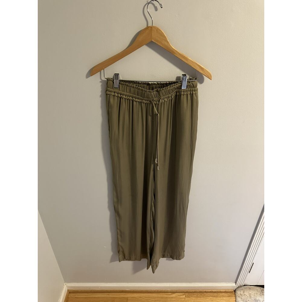 House of Harlow 1960 Olive Green Taupe Wide Leg High Rise Satin Pants Small